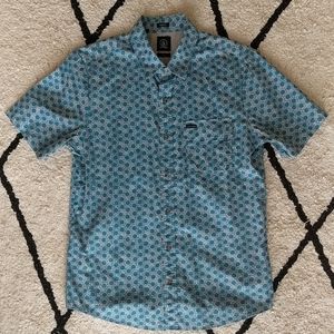 Volcom blue floral button up shirt